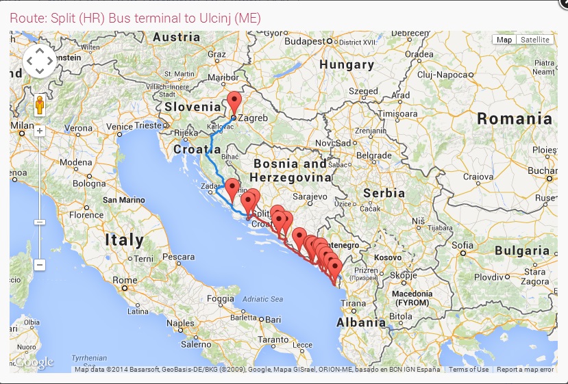 Split-Ulcinj-bus-route