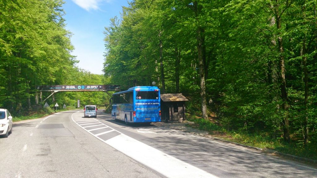 Bus stopping by Plitvice Lakes